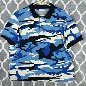 Sandro Paris Polo Shirt Men Size Small Blue Camo Print Designer Short Sleeve